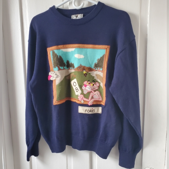 Pink Panther golf sweater, vintage 90s, 100% wool. Size M - Picture 3 of 4